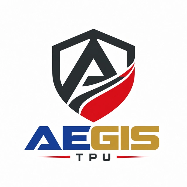 شعار AEGIS TPU بالأزرق الملكي والذهبي